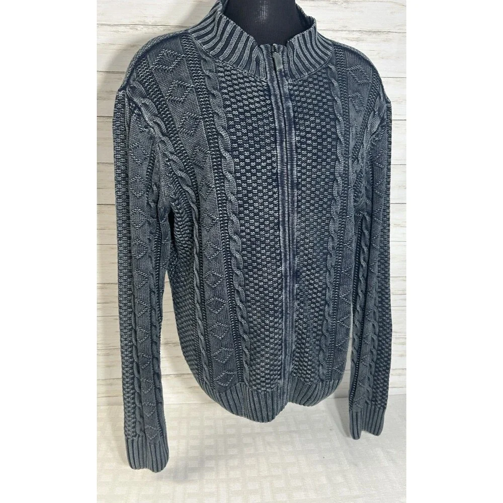 Carbon 2 Cobalt Sweater Sz. XL Men Faded Denim Blue Cable Knit Full Zip Cardigan